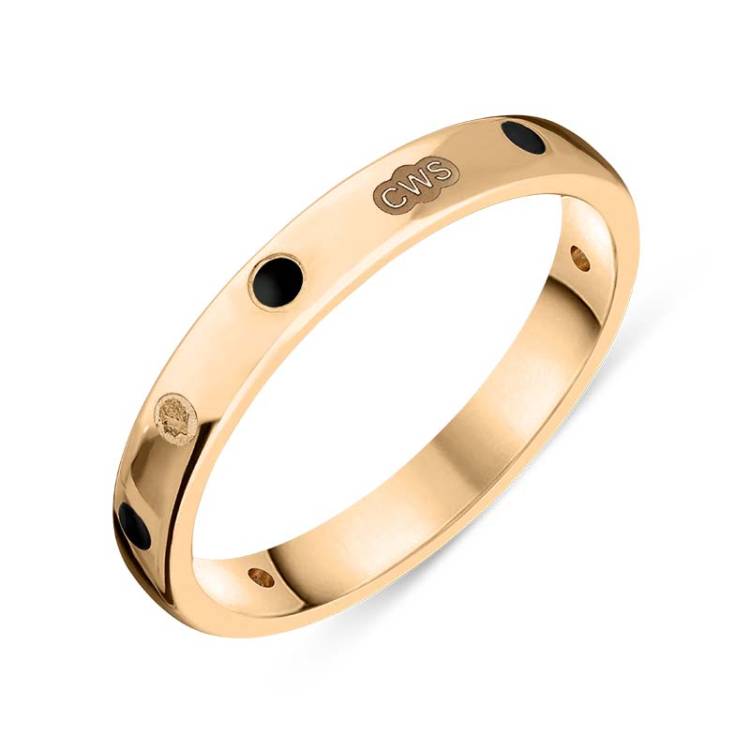 9ct Rose Gold Whitby Jet King's Coronation Hallmark 3mm Ring - Z