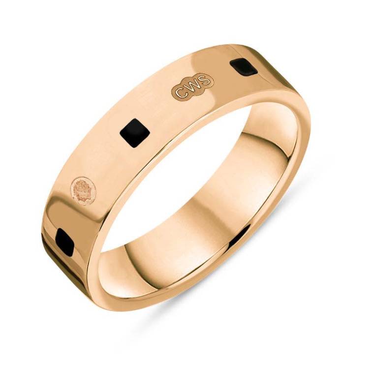 9ct Rose Gold Whitby Jet King's Coronation Hallmark Princess Cut 5mm Ring - V