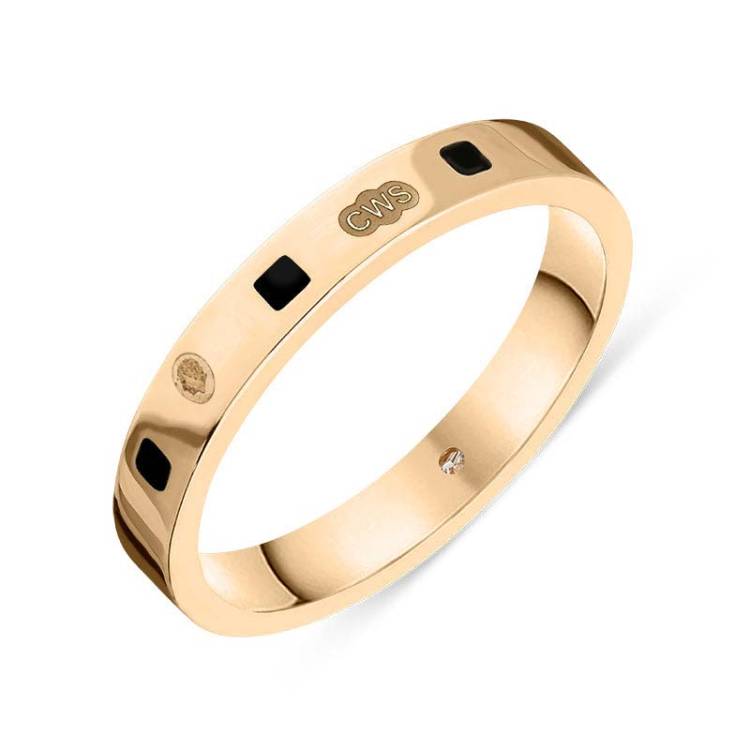 9ct Rose Gold Whitby Jet King's Coronation Hallmark Princess Cut 3mm Ring - O