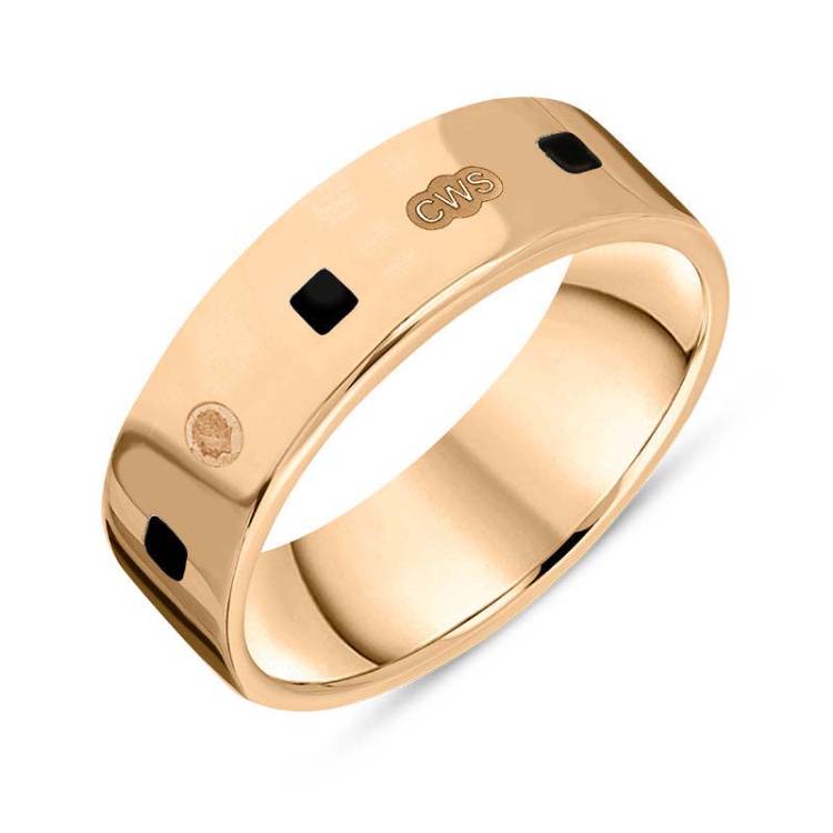9ct Rose Gold Whitby Jet King's Coronation Hallmark Princess Cut 6mm Ring - U