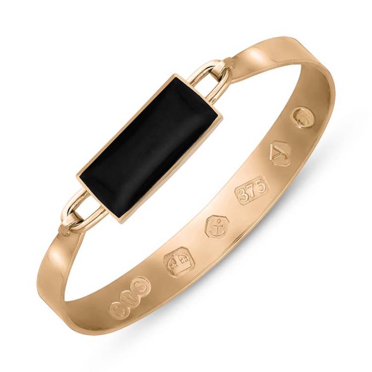 9ct Rose Gold Whitby Jet King's Coronation Hallmark Wide Oblong Bangle