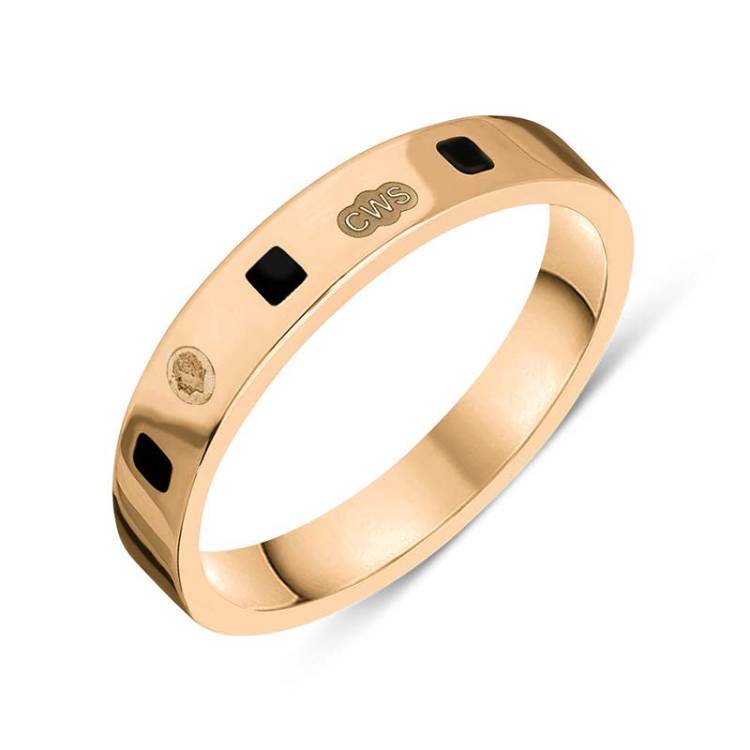 9ct Rose Gold Whitby Jet King's Coronation Hallmark Princess Cut 4mm Ring - Q
