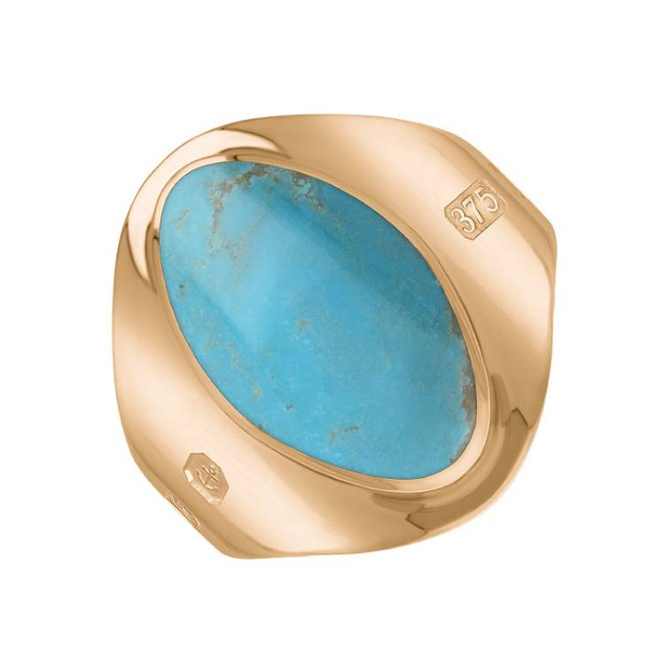 9ct Rose Gold Turquoise King's Coronation Hallmark Small Oval Ring - I