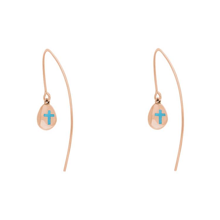 9ct Rose Gold Turquoise Cross Disc Drop Earrings - Rose Gold