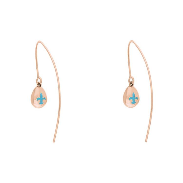 9ct Rose Gold Turquoise Fleur De Lis Disc Drop Earrings - Rose Gold
