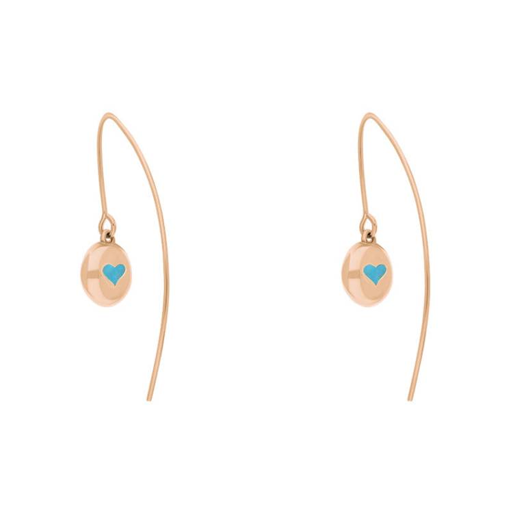 9ct Rose Gold Turquoise Heart Disc Drop Earrings - Rose Gold