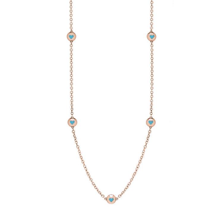 9ct Rose Gold Turquoise Heart Link Disc Chain Necklace - Option1 Value Rose Gold