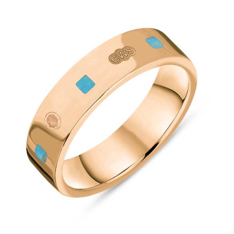 9ct Rose Gold Turquoise King's Coronation Hallmark Princess Cut 5mm Ring - J