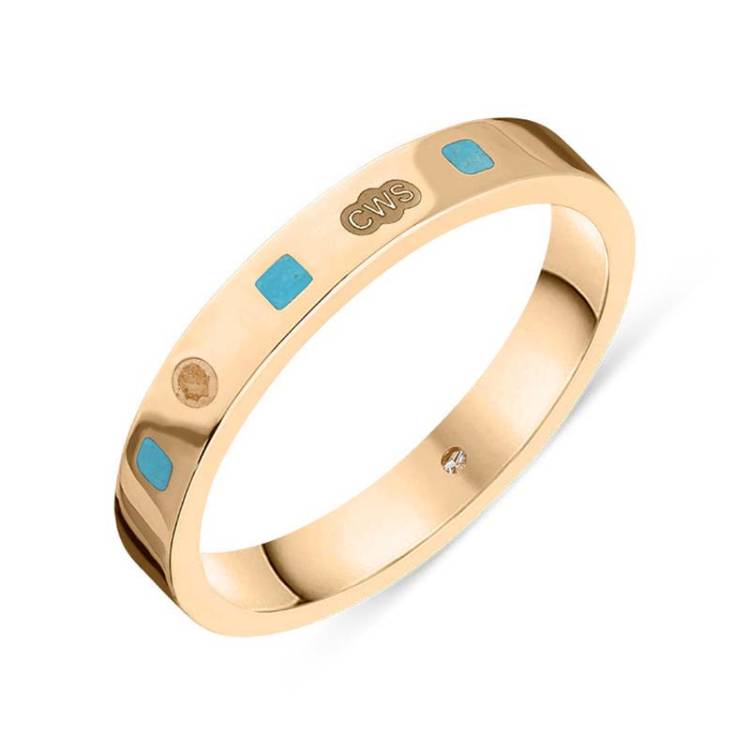 9ct Rose Gold Turquoise King's Coronation Hallmark Princess Cut 3mm Ring - I