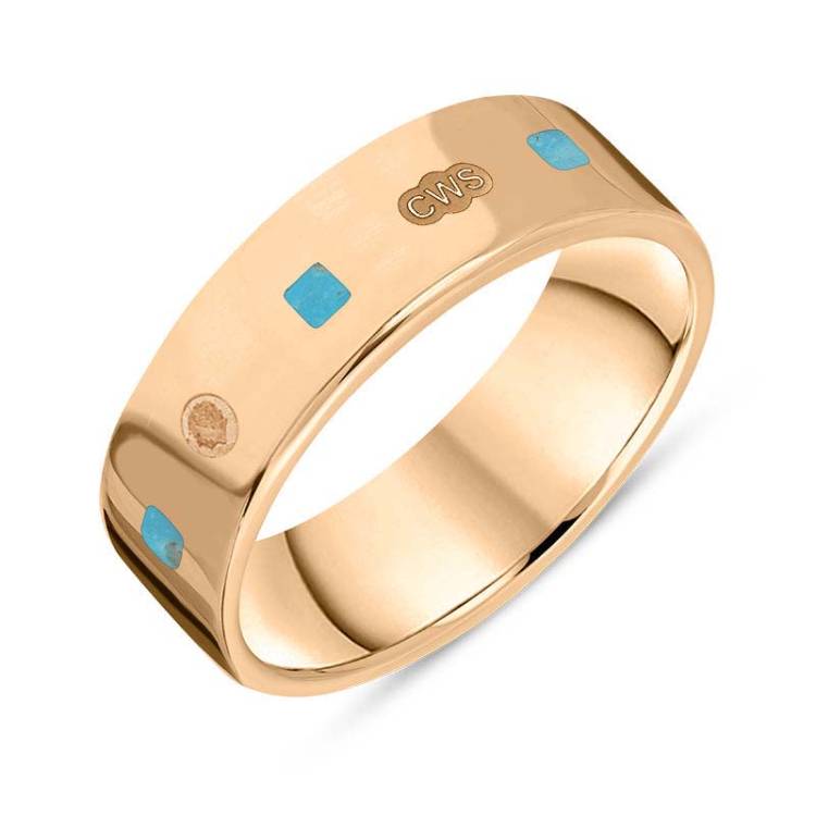 9ct Rose Gold Turquoise King's Coronation Hallmark Princess Cut 6mm Ring - P