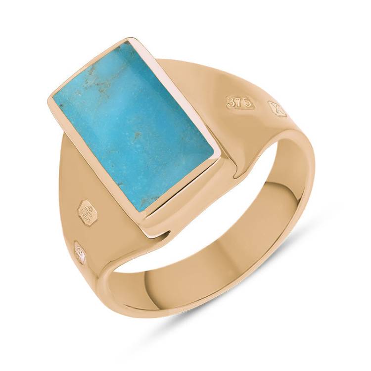 9ct Rose Gold Turquoise King's Coronation Hallmark Small Oblong Ring - I