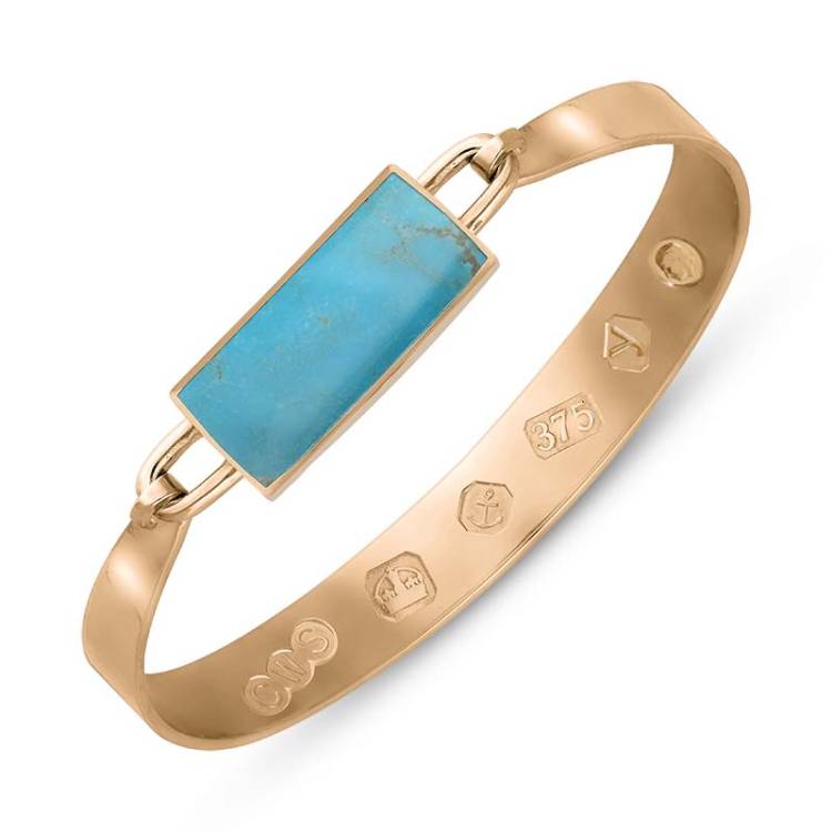 9ct Rose Gold Turquoise King's Coronation Hallmark Wide Oblong Bangle