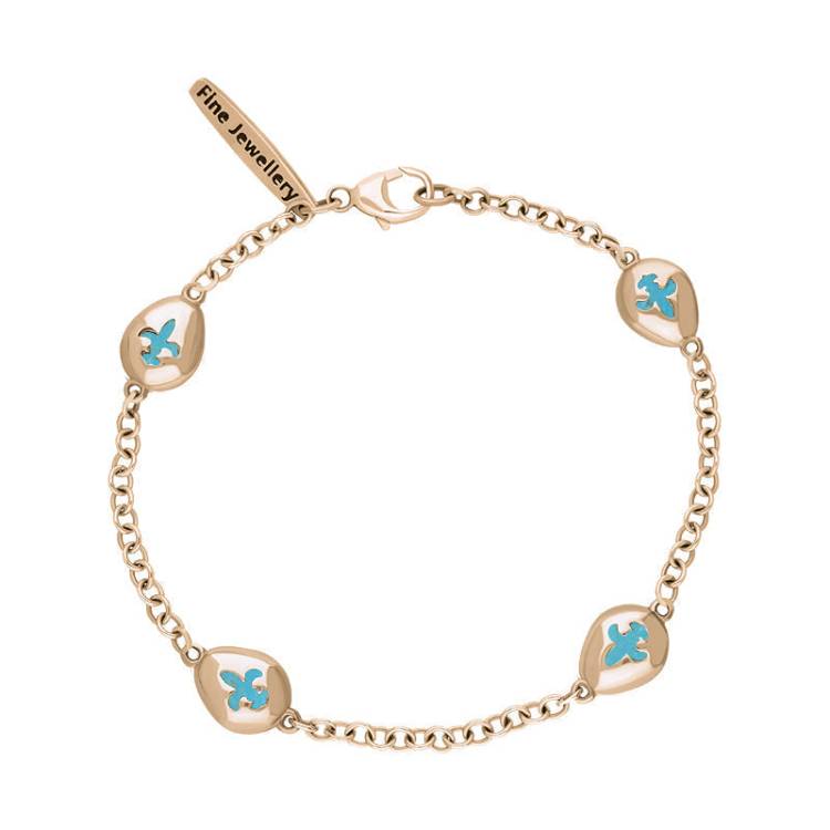 9ct Rose Gold Turquoise Oval Fleur De Lis Detail Four Stone Bracelet - Rose Gold