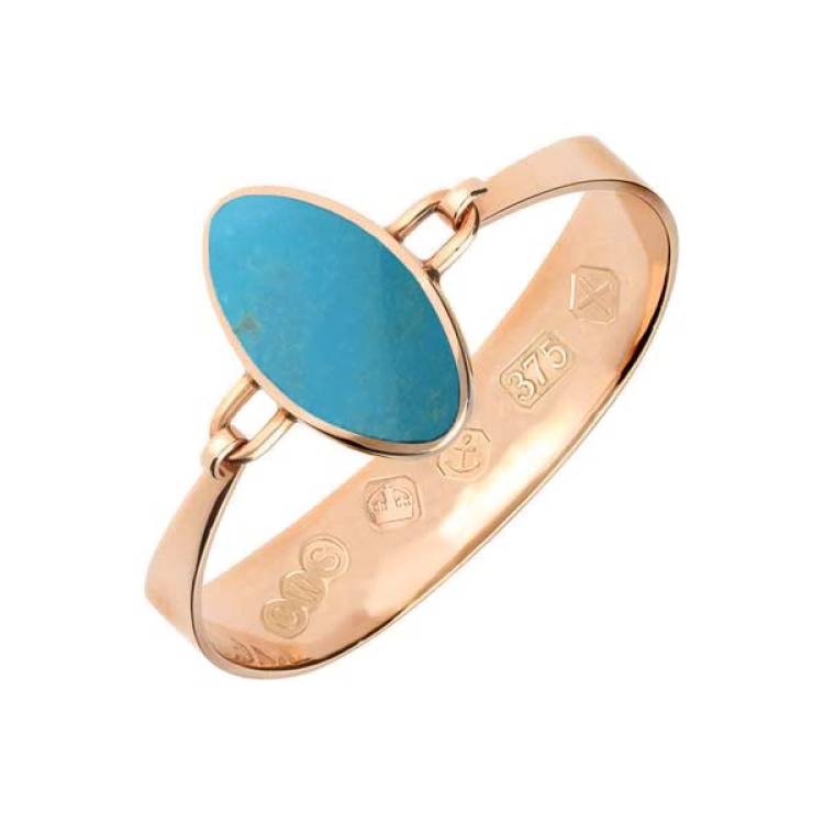 9ct Rose Gold Turquoise Oval Stone Heavy Bangle