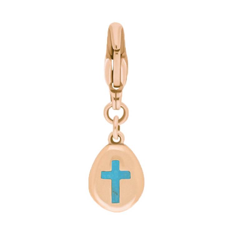 9ct Rose Gold Turquoise Pear Shaped Cross Clip Charm - Option1 Value Rose Gold