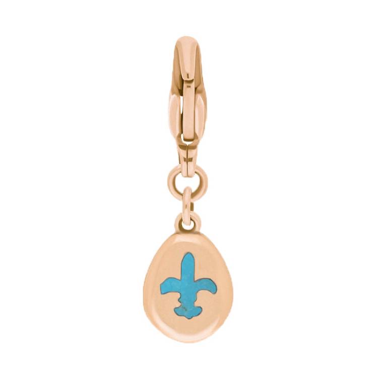 9ct Rose Gold Turquoise Pear Shaped Fleur De Lis Clip Charm - Option1 Value Rose Gold