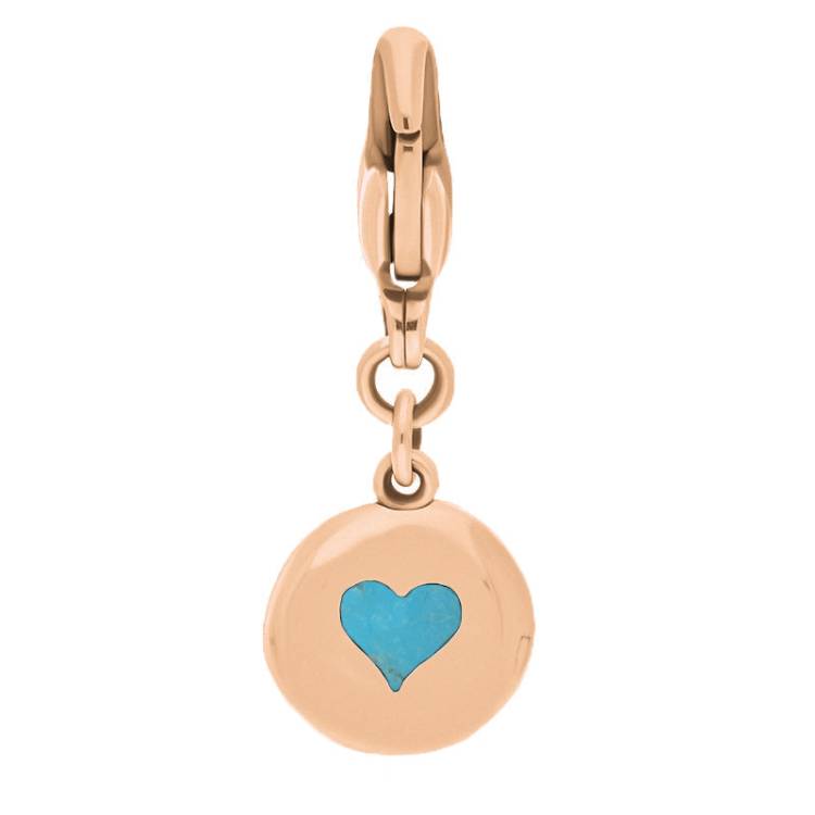 9ct Rose Gold Turquoise Round Shaped Heart Clip Charm - Option1 Value Rose Gold