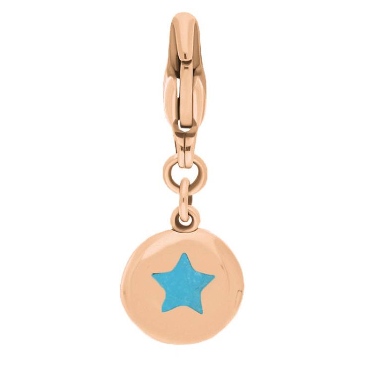 9ct Rose Gold Turquoise Round Shaped Star Clip Charm - Option1 Value Rose Gold