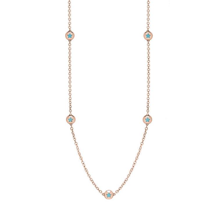 9ct Rose Gold Turquoise Star Link Disc Chain Necklace - Option1 Value Rose Gold