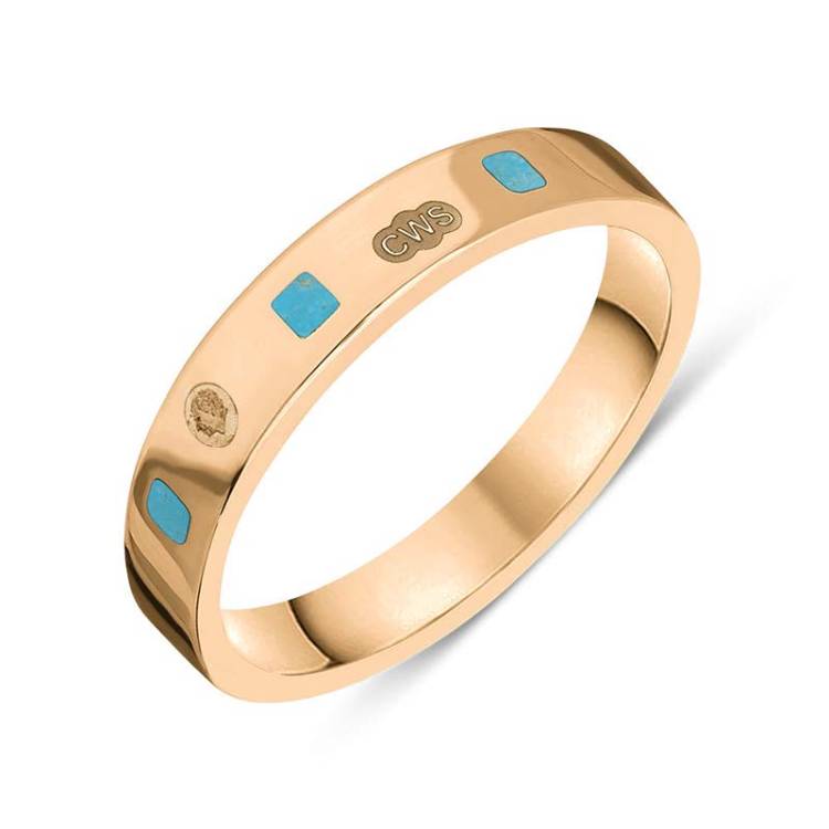 9ct Rose Gold Turquoise King's Coronation Hallmark Princess Cut 4mm Ring - M