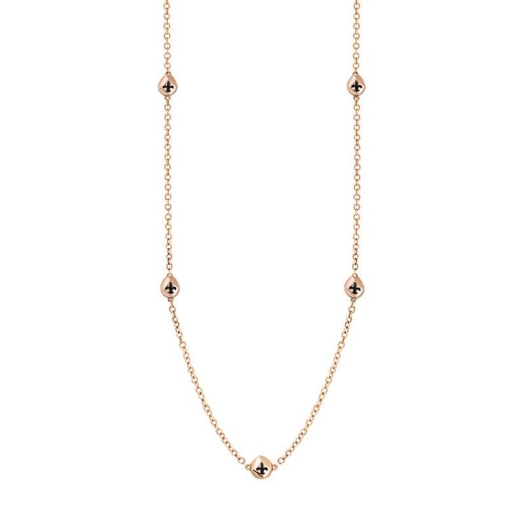 9ct Rose Gold Whitby Jet Fleur De Lis Link Disc Chain Necklace - Option1 Value Rose Gold