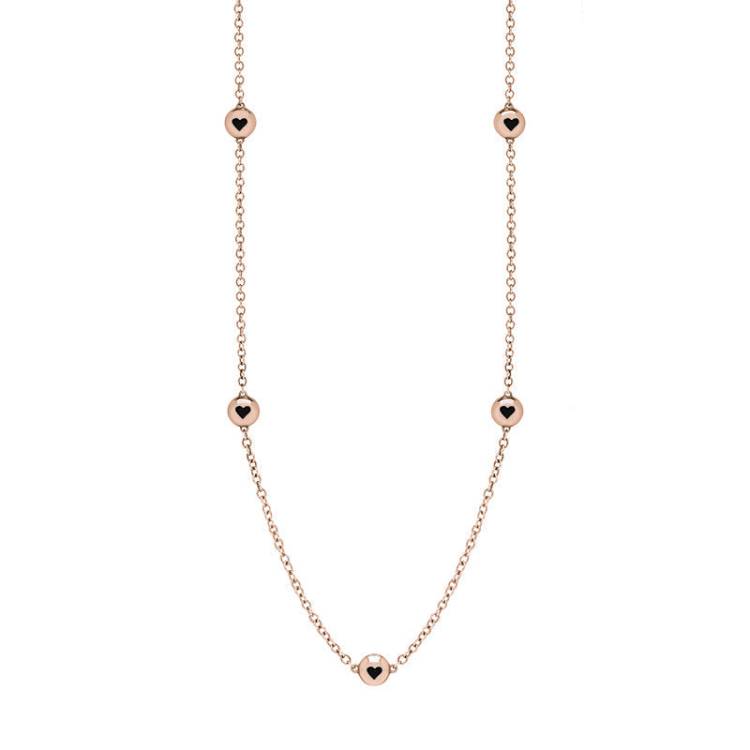 9ct Rose Gold Whitby Jet Heart Link Disc Chain Necklace - Option1 Value Rose Gold