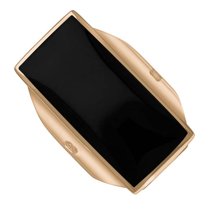 9ct Rose Gold Whitby Jet King's Coronation Hallmark Large Oblong Ring - Y