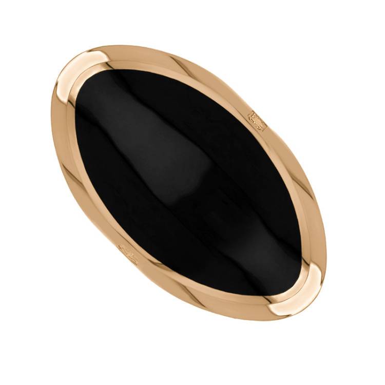 9ct Rose Gold Whitby Jet King's Coronation Hallmark Large Oval Ring - Q