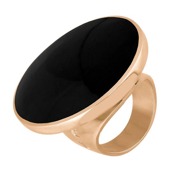 9ct Rose Gold Whitby Jet King's Coronation Hallmark Large Round Ring - V
