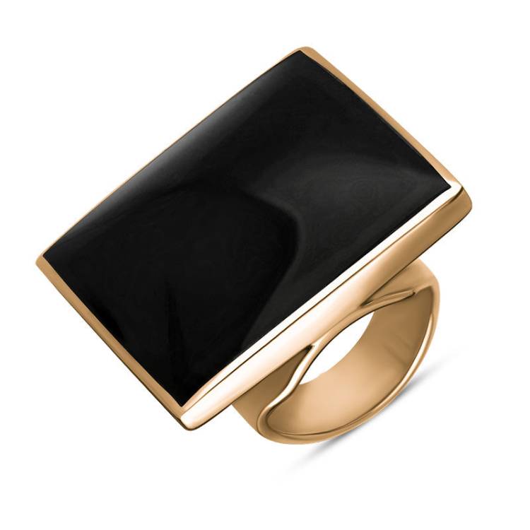 9ct Rose Gold Whitby Jet King's Coronation Hallmark Large Square Ring - Z