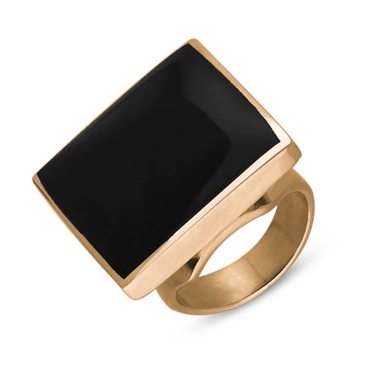 9ct Rose Gold Whitby Jet King's Coronation Hallmark Medium Square Ring - Q