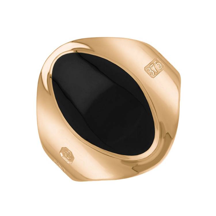 9ct Rose Gold Whitby Jet King's Coronation Hallmark Small Oval Ring - Z