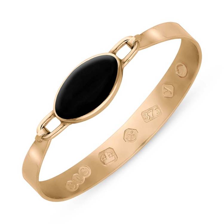 9ct Rose Gold Whitby Jet King's Coronation Hallmark Wide Oval Bangle