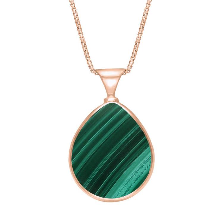 9ct Rose Gold Whitby Jet Malachite King's Coronation Hallmark Double Sided Pear-shaped Necklace
