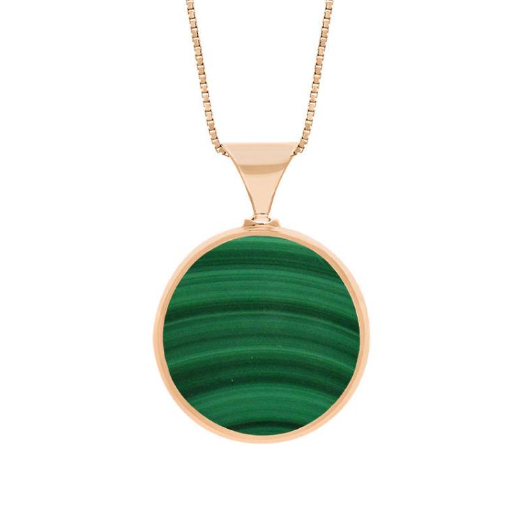 9ct Rose Gold Whitby Jet Malachite King's Coronation Hallmark Double Sided Round Necklace