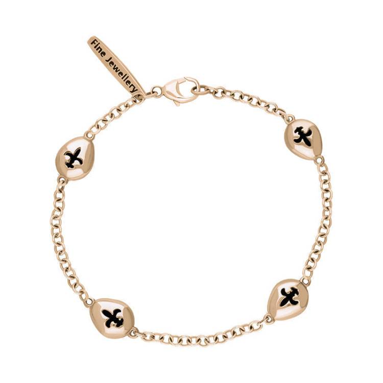9ct Rose Gold Whitby Jet Oval Fleur De Lis Detail Four Stone Bracelet - Rose Gold