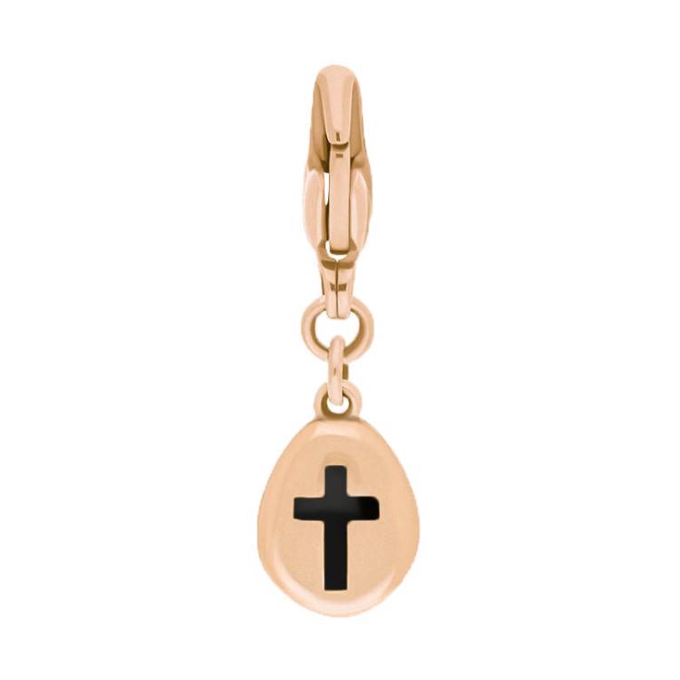 9ct Rose Gold Whitby Jet Pear Shaped Cross Clip Charm - Option1 Value Rose Gold
