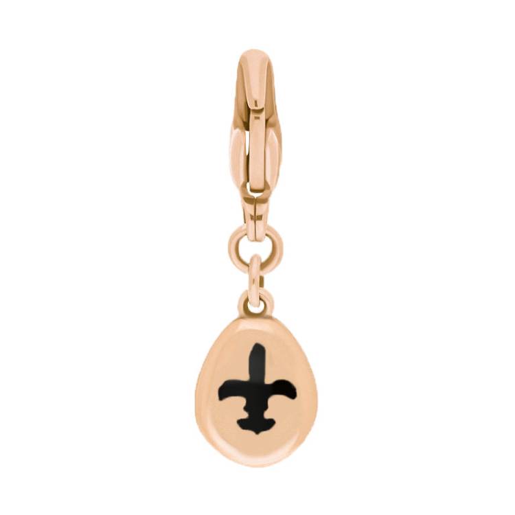 9ct Rose Gold Whitby Jet Pear Shaped Fleur De Lis Clip Charm - Option1 Value Rose Gold