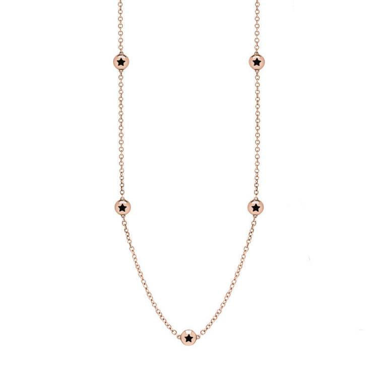 9ct Rose Gold Whitby Jet Star Link Disc Chain Necklace - Option1 Value Rose Gold