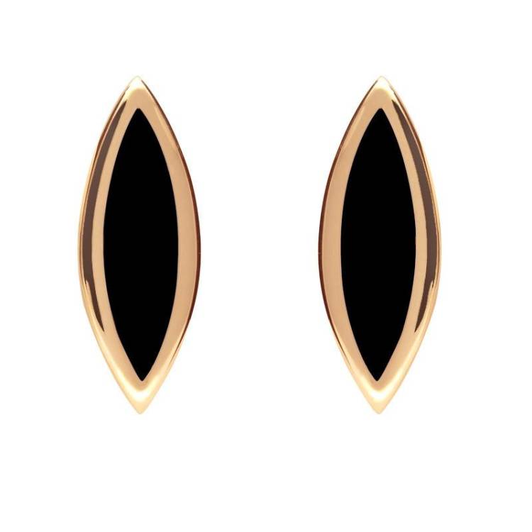 9ct Rose Gold Whitby Jet Toscana Marquise Stud Earrings - Rose Gold