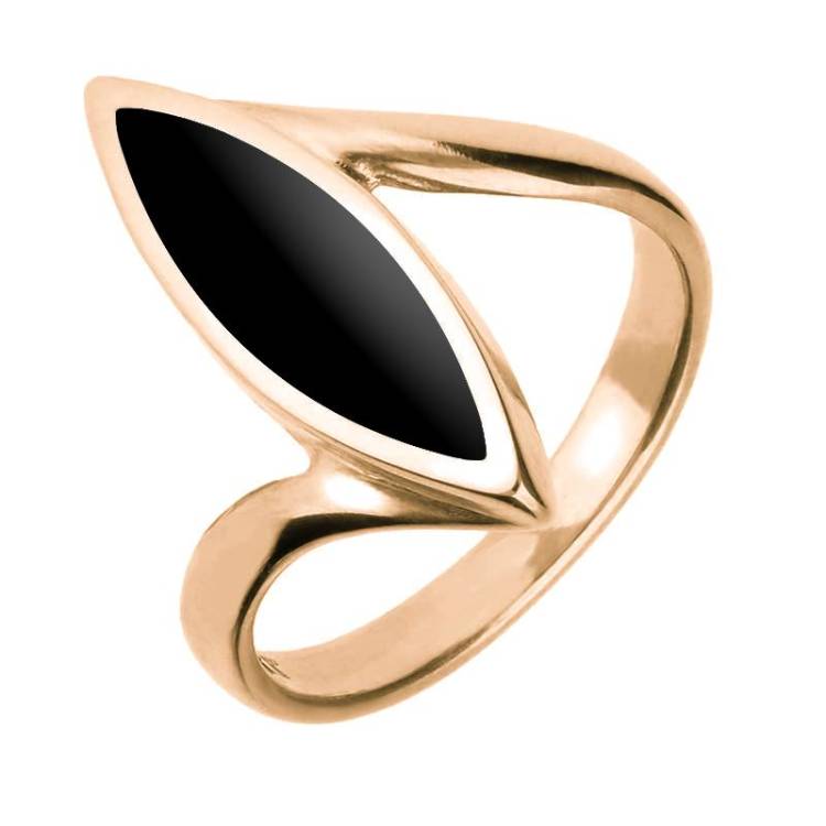 9ct Rose Gold Whitby Jet Toscana Marquise Twist Ring - Rose Gold