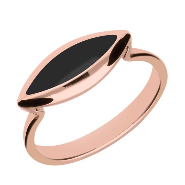 9ct Rose Gold Whitby Jet Toscana Side Marquise Ring - Rose Gold