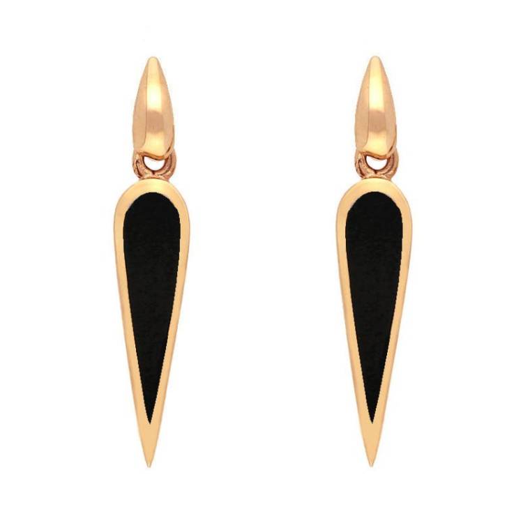 9ct Rose Gold Whitby Jet Toscana Slim Pear Drop Earrings - Rose Gold