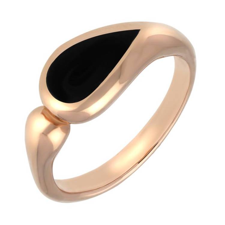 9ct Rose Gold Whitby Jet Toscana Offset Teardrop Ring - Rose Gold