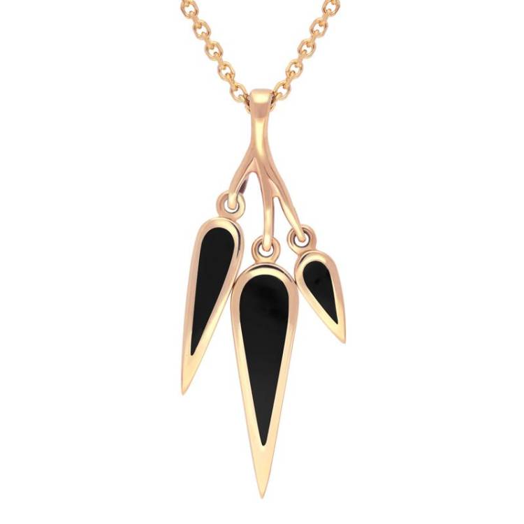 9ct Rose Gold Whitby Jet Toscana Three Drop Graduated Necklace - Rose Gold
