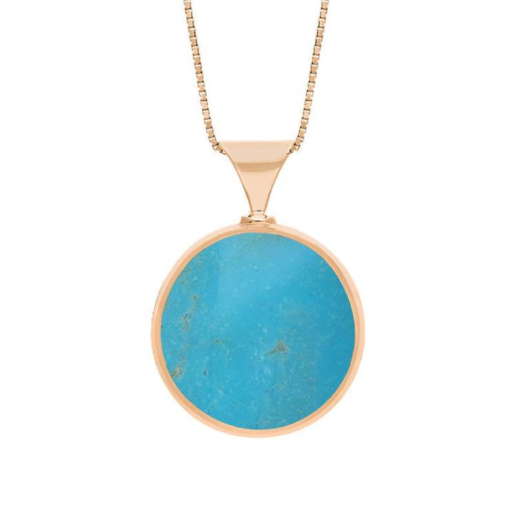 9ct Rose Gold Whitby Jet Turquoise King's Coronation Hallmark Double Sided Round Necklace