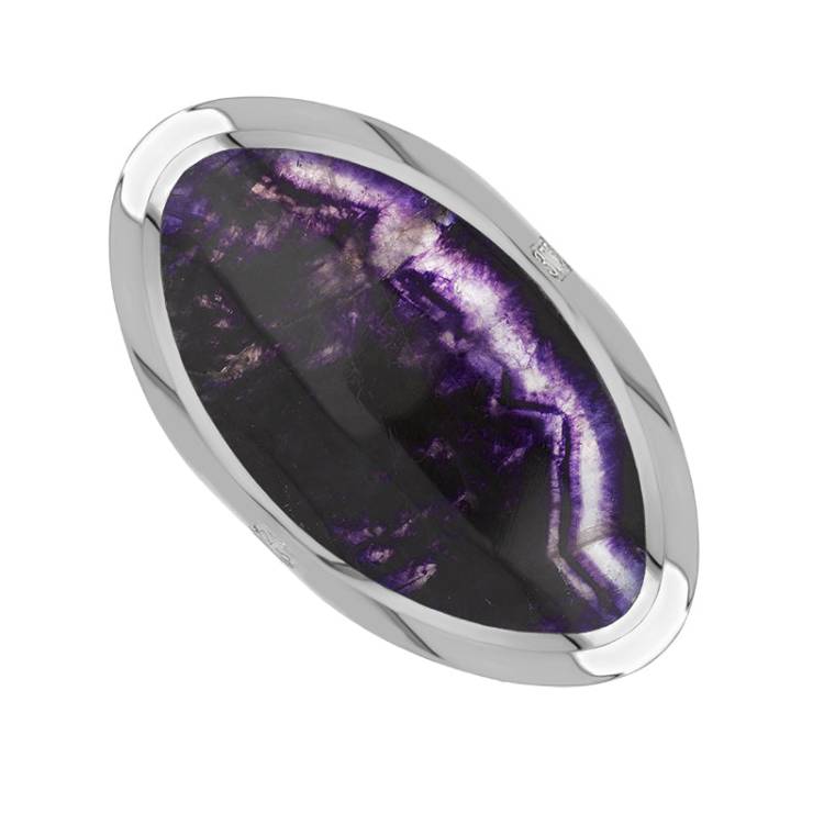 9ct White Gold Blue John King's Coronation Hallmark Large Oval Ring - W