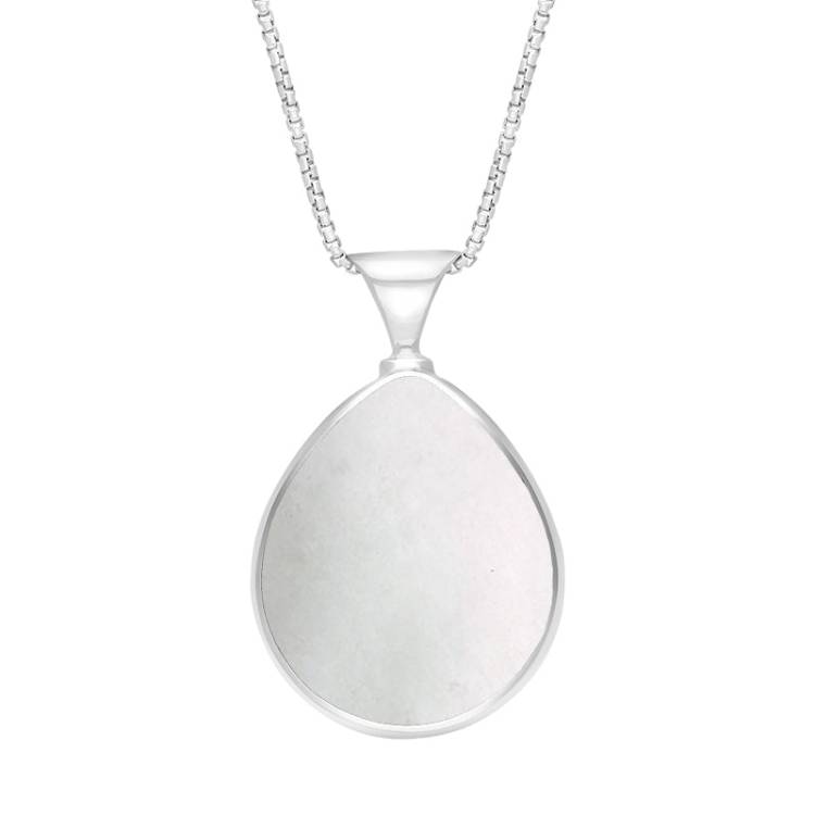 9ct White Gold Blue John Mother of Pearl King's Coronation Hallmark Double Sided Pear-shaped Necklace