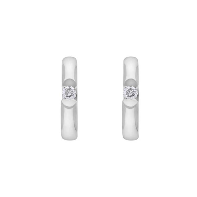 9ct White Gold Diamond 14mm Round Domed Hoop Earrings - Gold