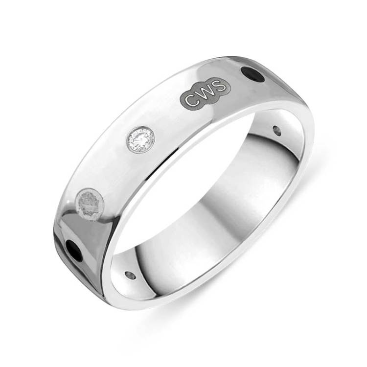 9ct White Gold 0.09ct Diamond Whitby Jet King's Coronation Hallmark 6mm Ring - Y